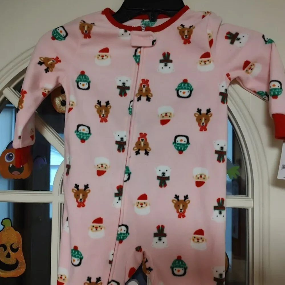 New Carter's Soft Fleece Pink Christmas Designed Sleeper Size Girl's 24 Months